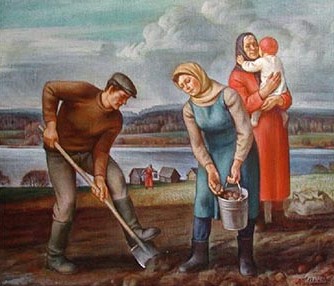 삽 아래에 심기