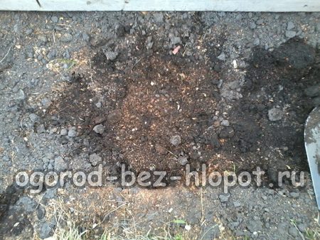 구멍에서 꺼낸 흙과 부식토를 1:1 비율로 섞는다.