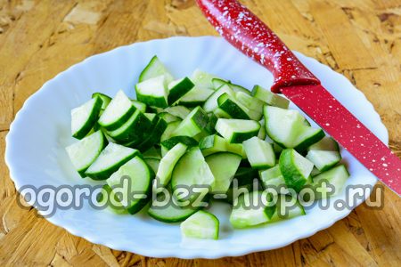 오이를 작은 조각으로 자른다