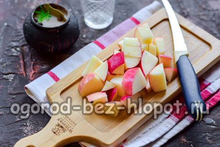 사과 펄프를 입방체나 조각으로 자릅니다