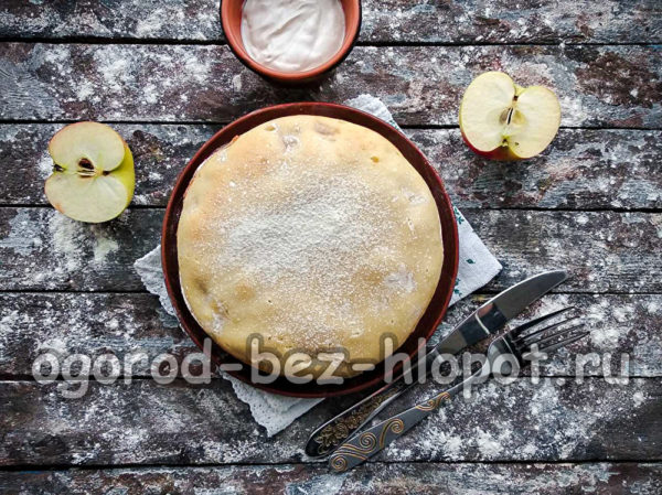 파이에 가루 설탕을 뿌린다