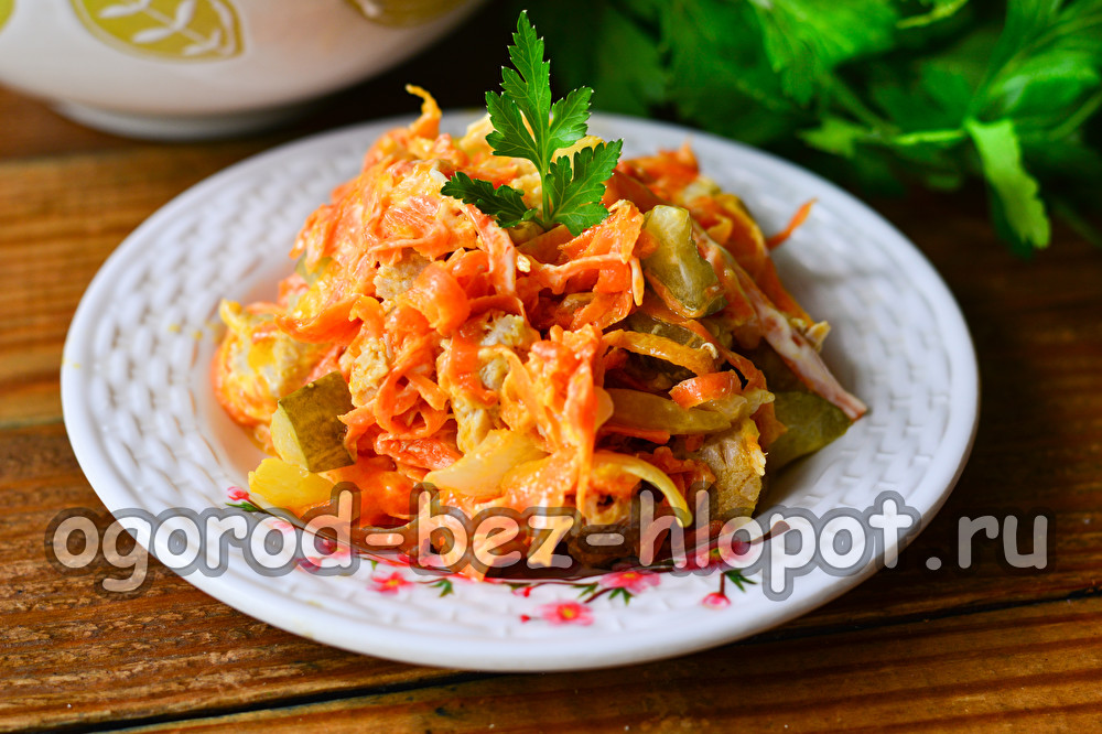 고기와 피클을 곁들인 오브조르카 샐러드