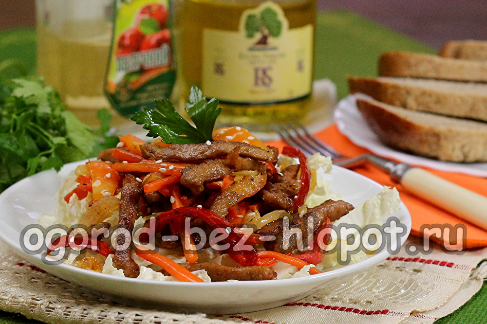 쇠고기와 야채를 곁들인 따뜻한 샐러드