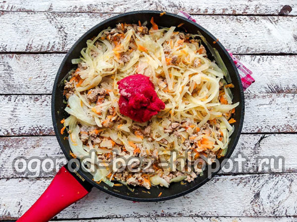 토마토 페이스트와 향신료를 첨가합니다