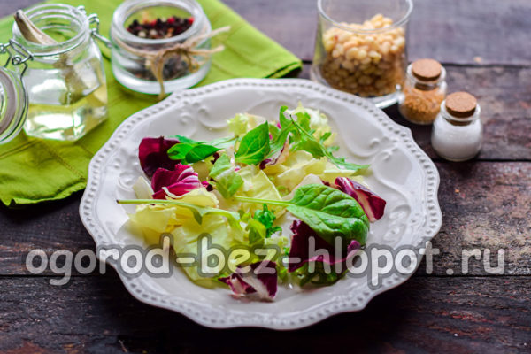 접시에 상추 잎을 놓다