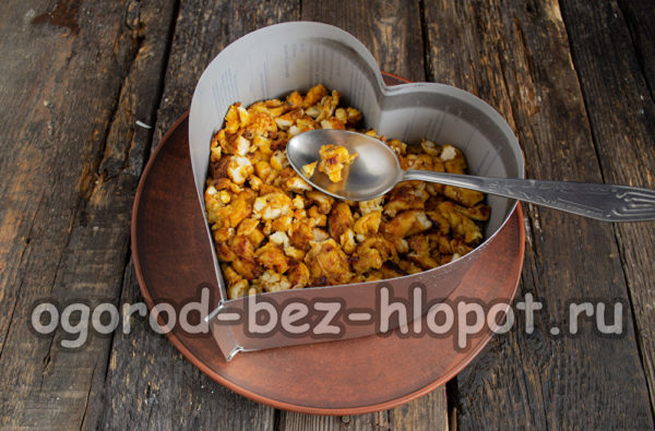 튀긴 닭고기 필레 한 층