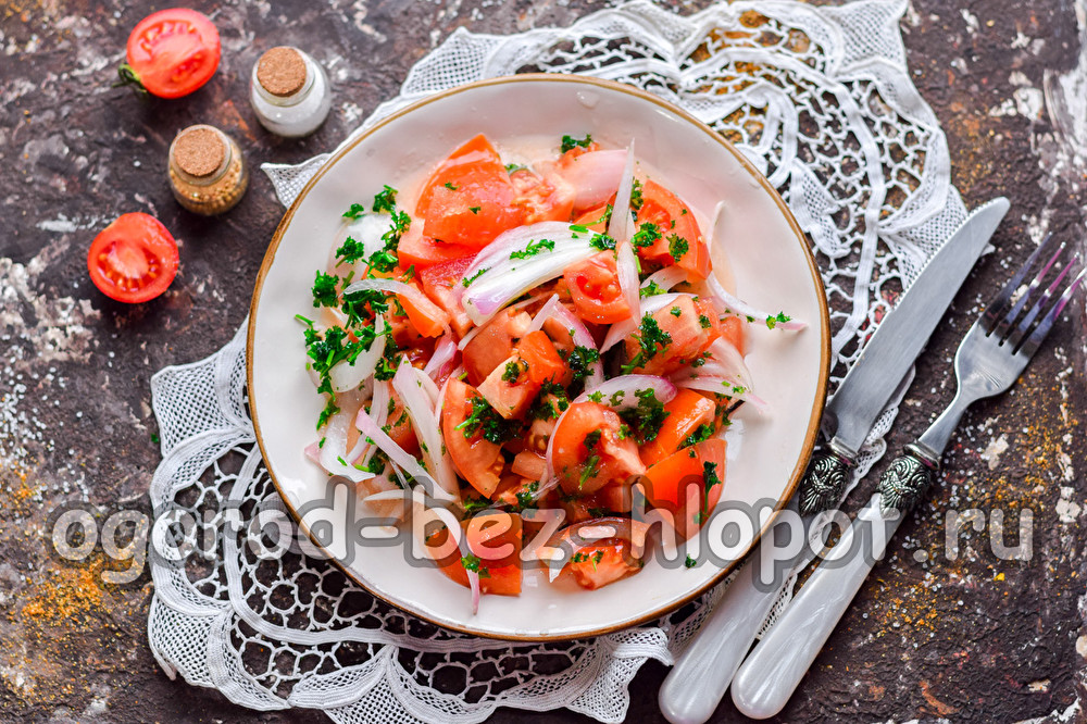 토마토와 양파를 곁들인 우즈베키스탄 샐러드