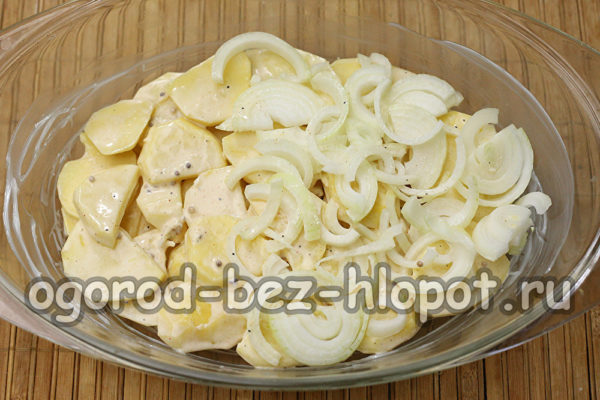 감자 위에 양파를 놓다