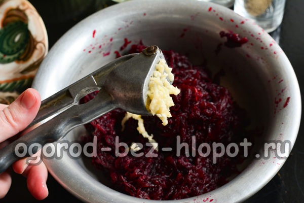 마늘을 프레스에 통과시키다