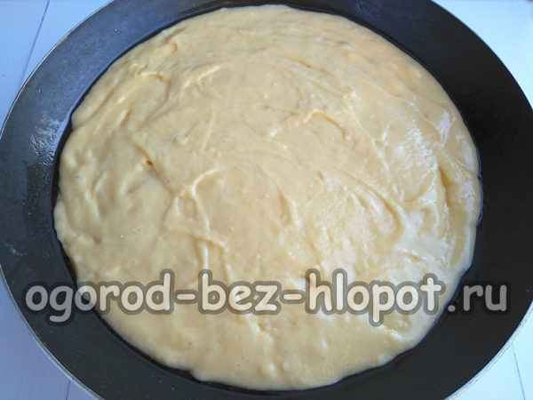 반죽을 팬에 붓다