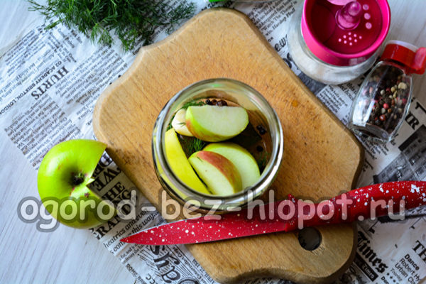 병에 담긴 향신료와 사과