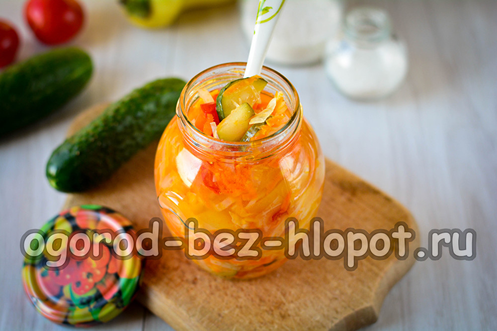 사진이 있는 "보드카 조심" 샐러드 레시피