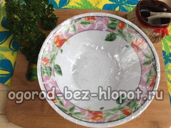 접시에 필름을 덮다