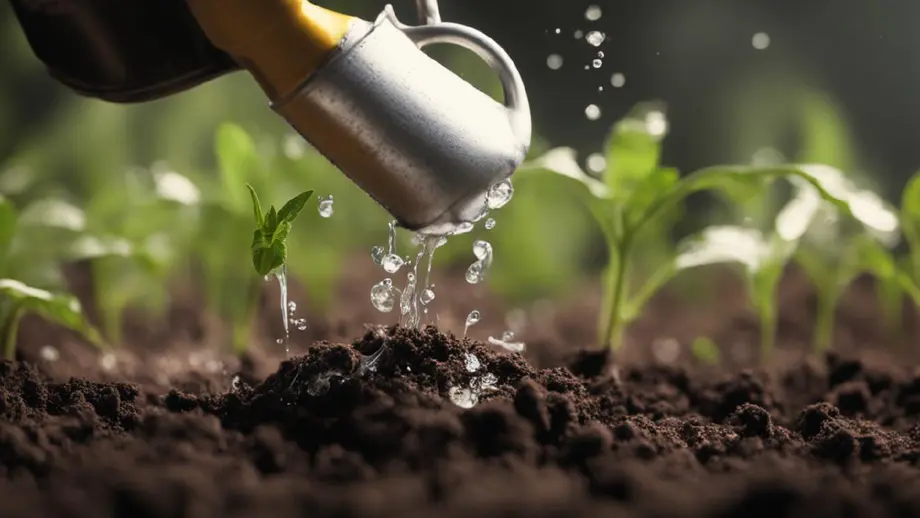 물뿌리개로 묘목에 물주기